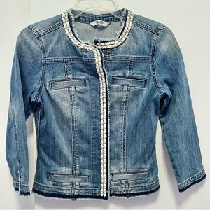 Liu Jo blue denim Jacket with White Trim & Chain - S